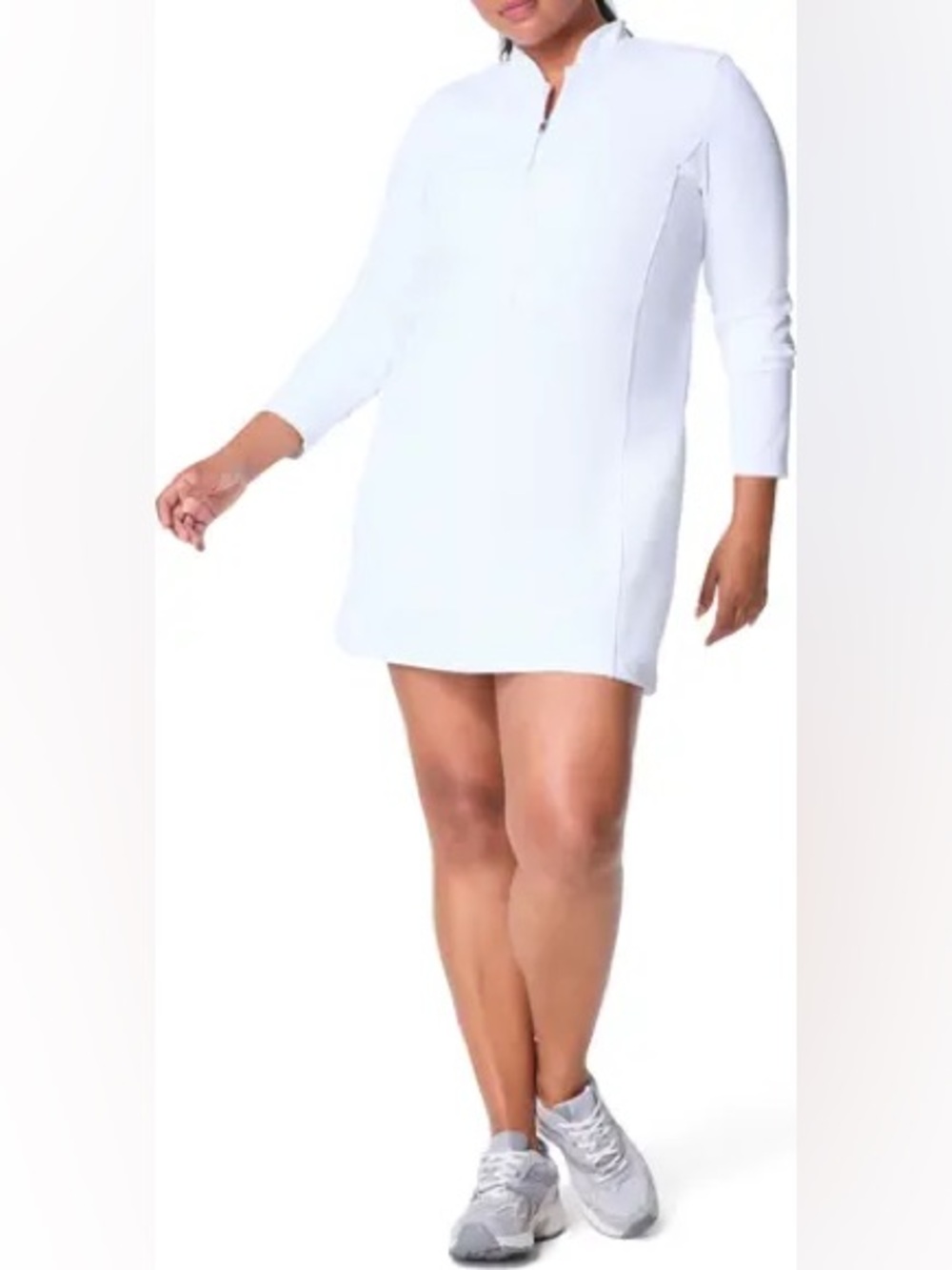 SPANX Like New Ribbed Half-Zip Minidress Vivid‎ White Size Small
